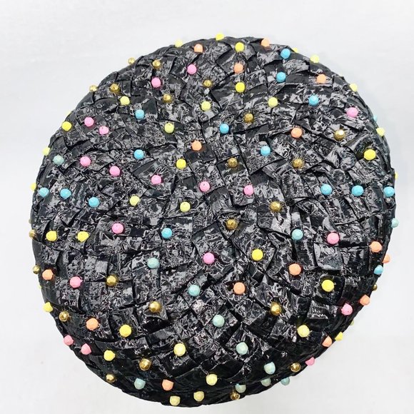 Vintage Black Rainbow Neon Rhinestone Studded Beret main image 4